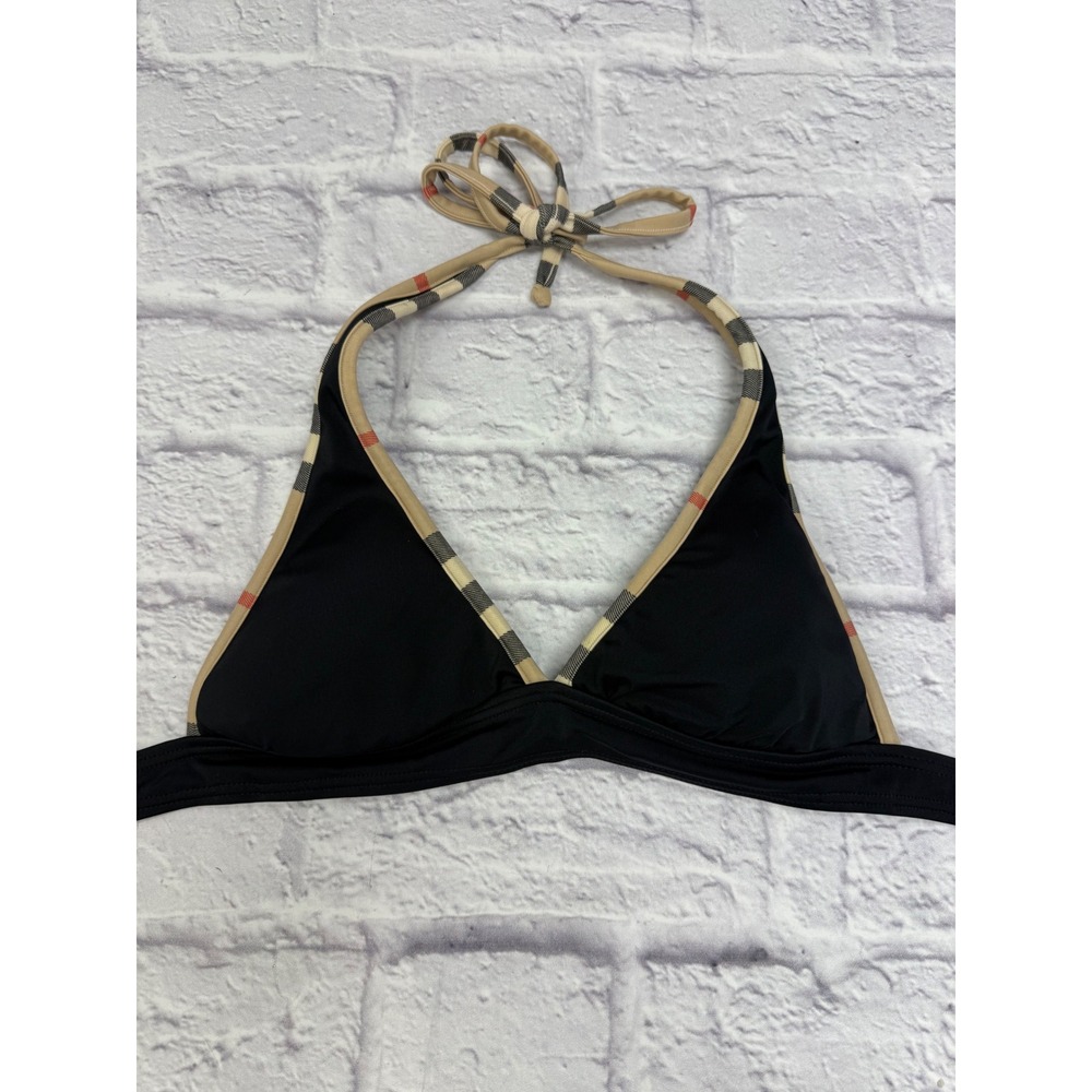 Burberry London Black Nova Check Trim Bikini Top Wide Band Vintage Made in Italy
